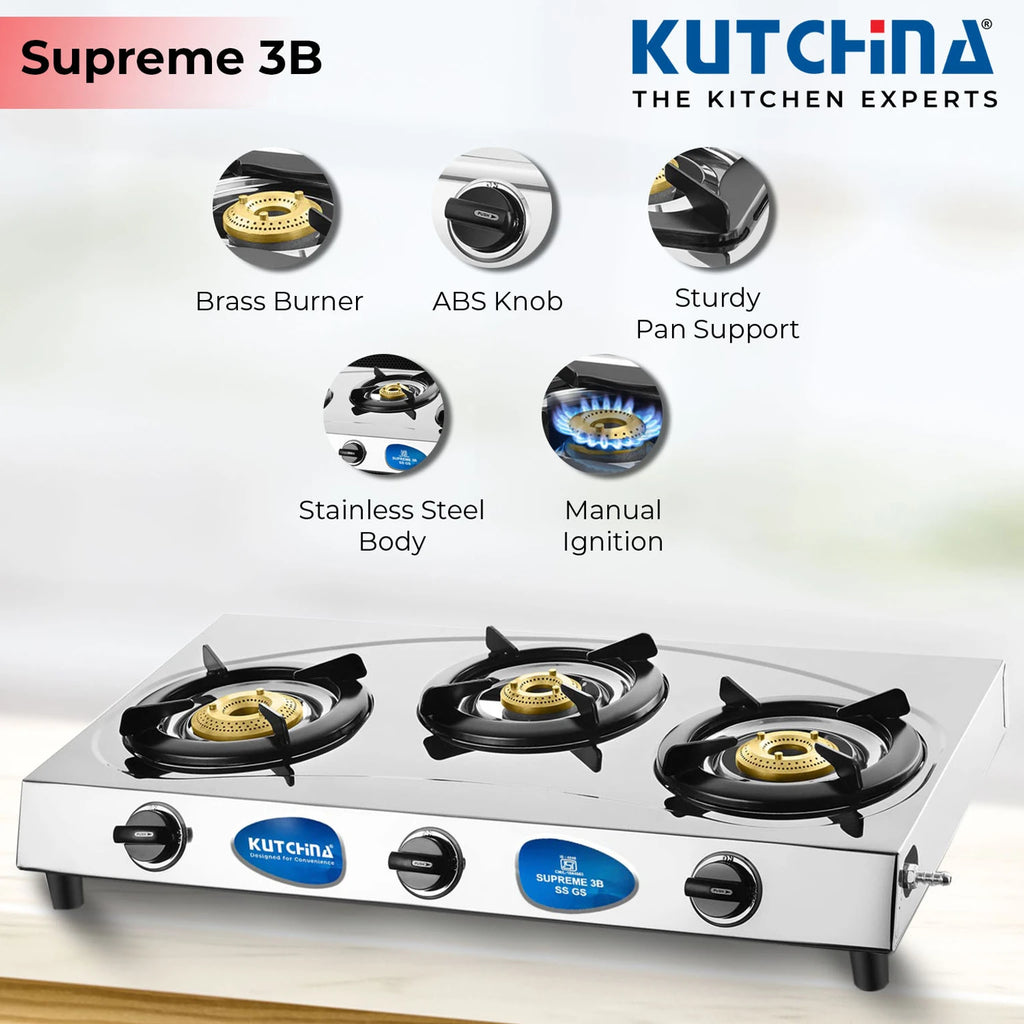 STAINLESS STELL GAS STOVE SUPREME 3B SS GS