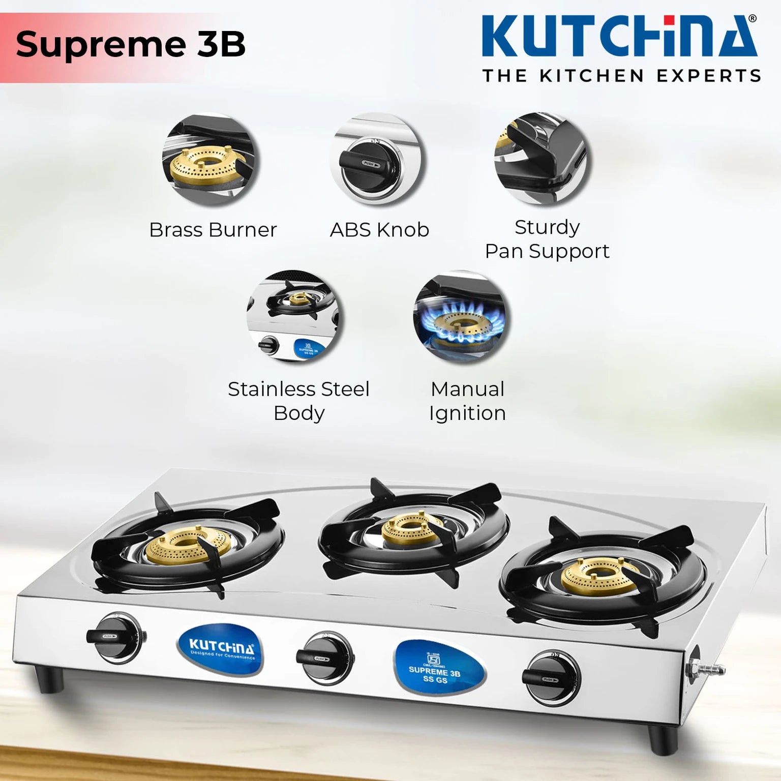 STAINLESS STELL GAS STOVE SUPREME 3B SS GS