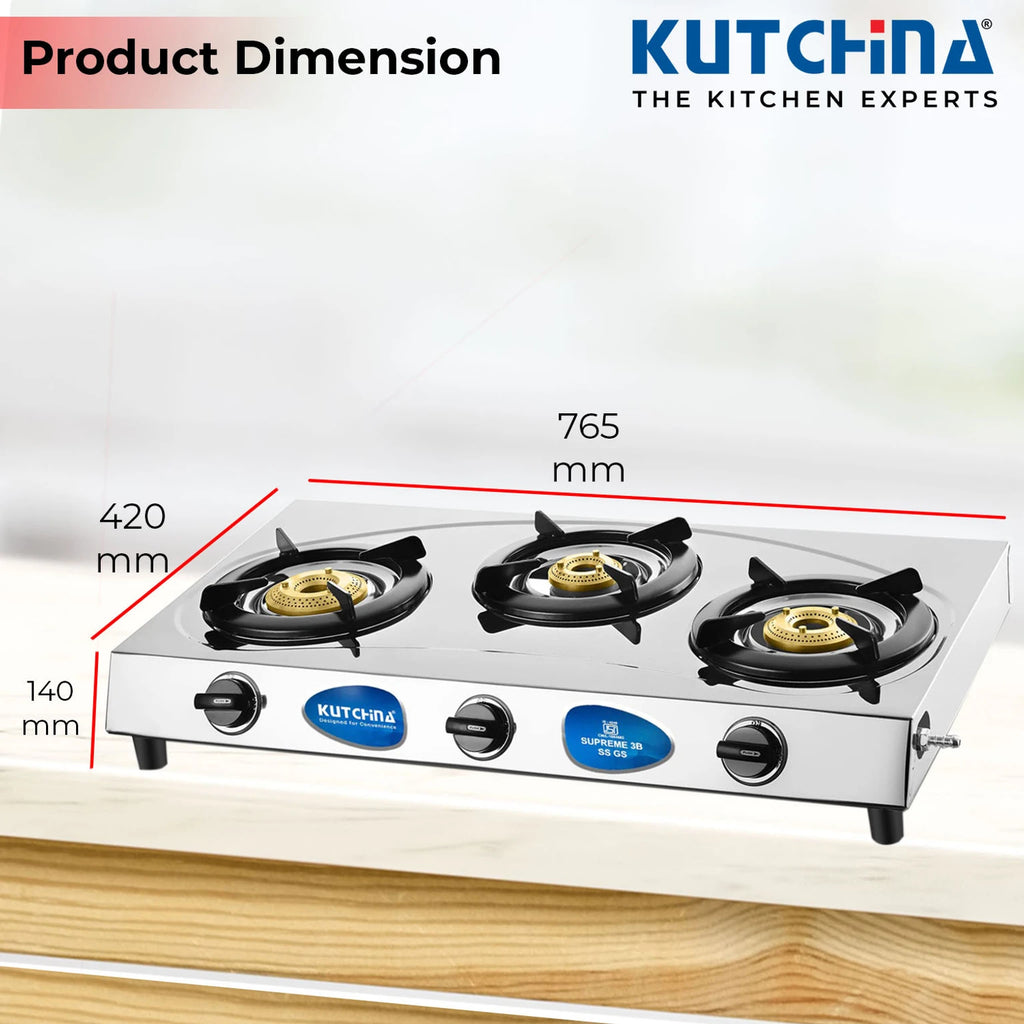 STAINLESS STELL GAS STOVE SUPREME 3B SS GS